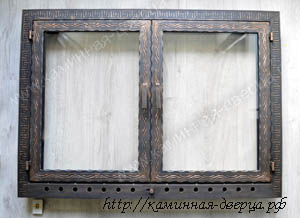 Двустворчатая каминная дверь с термостойкой стеклокерамикой Robax 38