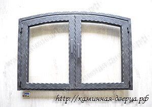 арочная двустворчатая дверь камина с термостойкой стеклокерамикой Robax