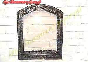 №18-да. Дверца для камина с термостойкой стеклокерамикой, арка, регулируемое поддувало, наличник, патина