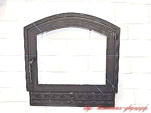 №22-да. Дверца для камина с термостойкой стеклокерамикой, регулируемое поддувало, наличник 20мм по форме камина, фигурная ручка "витая", цвет черный