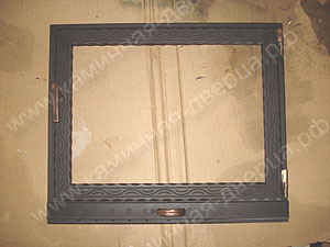 №57 Дверца для камина с регулируемым поддувалом для регулировка тяги, стеклокерамика Neoceram N-О, частично патина