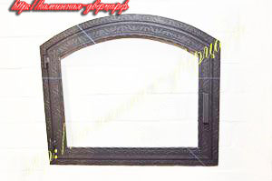 №15-да. Дверка каминная со стеклом, арка, фасад "лотос", наличником "лотос"