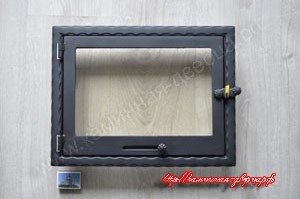 №1-п. Дверца для печи со стеклом Robax 5мм, герметичная, регулируемое поддувало подачи воздуха (тип шибер-щель), наличник
